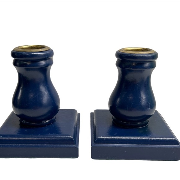 🌻4/$20 VTG Wooden Blue Taper Candleholders Hand Made  Polarco Inc. - Picture 2 of 11